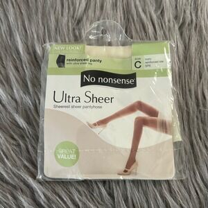 No Nonsense Ultra Sheer‎ Sheerest Pantyhose Womens Size C Ivory Reinforced Toe